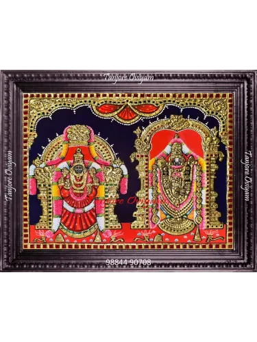 Handcrafted Balaji Thayar Tanjore painting with gold work, vibrant traditional colours and artisan detailing
